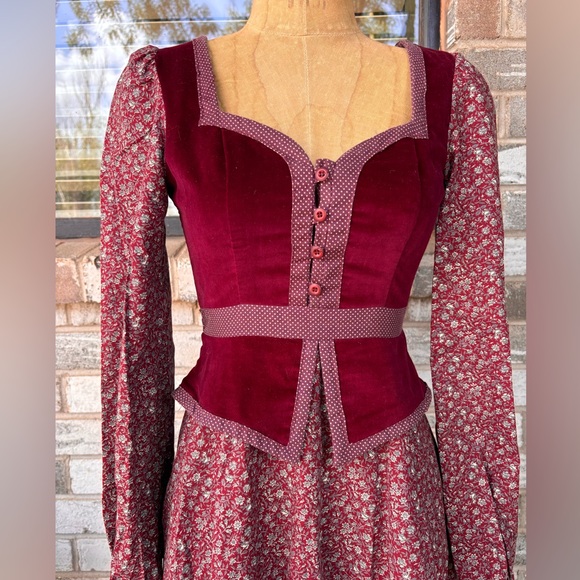 Gunne Sax burgundy maroon velvet bodice midi dress size 7 - Picture 2 of 9